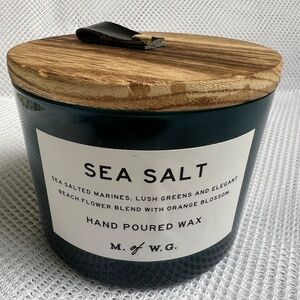 Candle M of WG Wood Lid 2 Wick Sea Salt Hand Poured Wax Unused